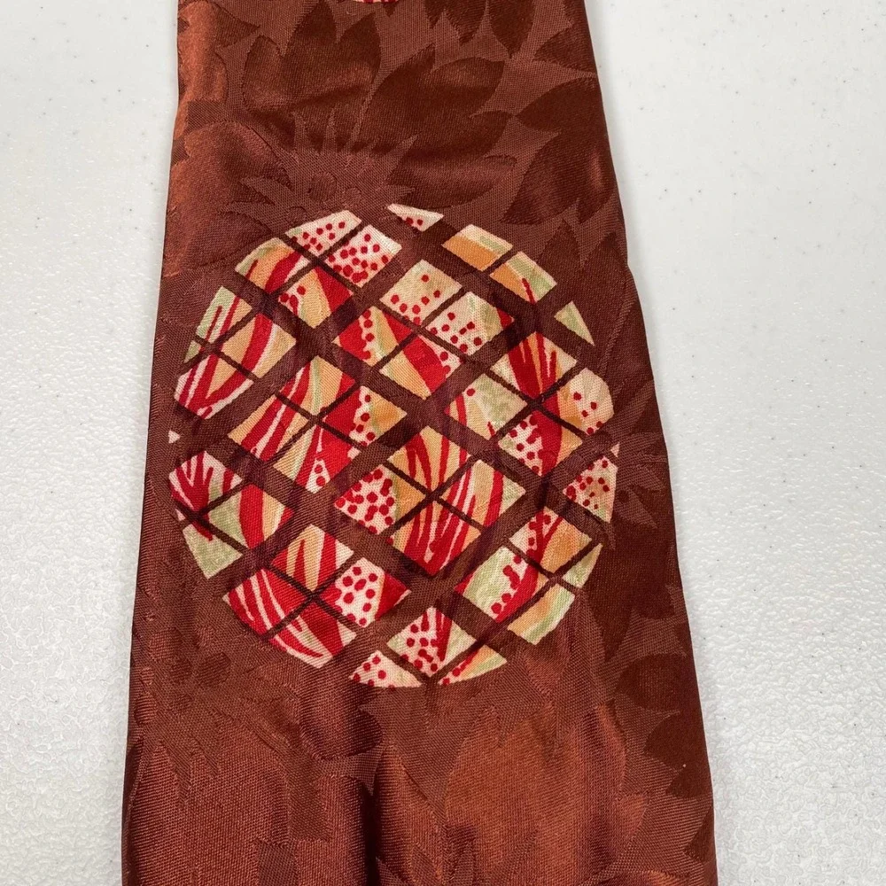 Vintage Eppo Ties Geometric Floral Necktie Tie Brown Abstract Art Deco 40s Rayon